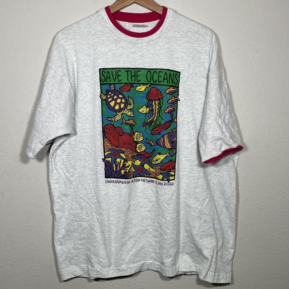 VTG 90s Save The Ocean San Diego Fruit Of The Loom Graphic T Shirt Adult Size XL